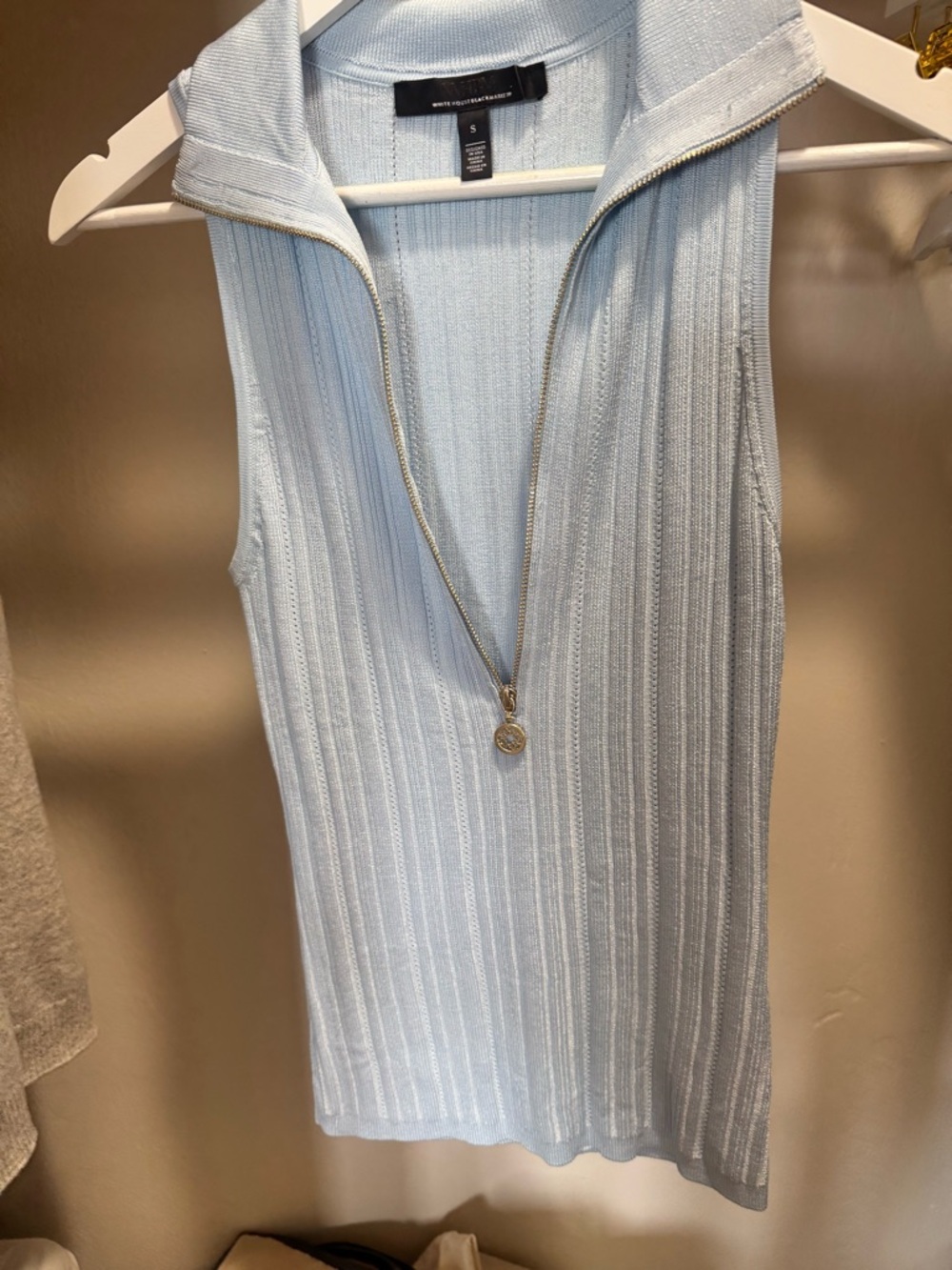 White House Black Market Light Blue Ribbed Sleeveless Zip Polo Tank